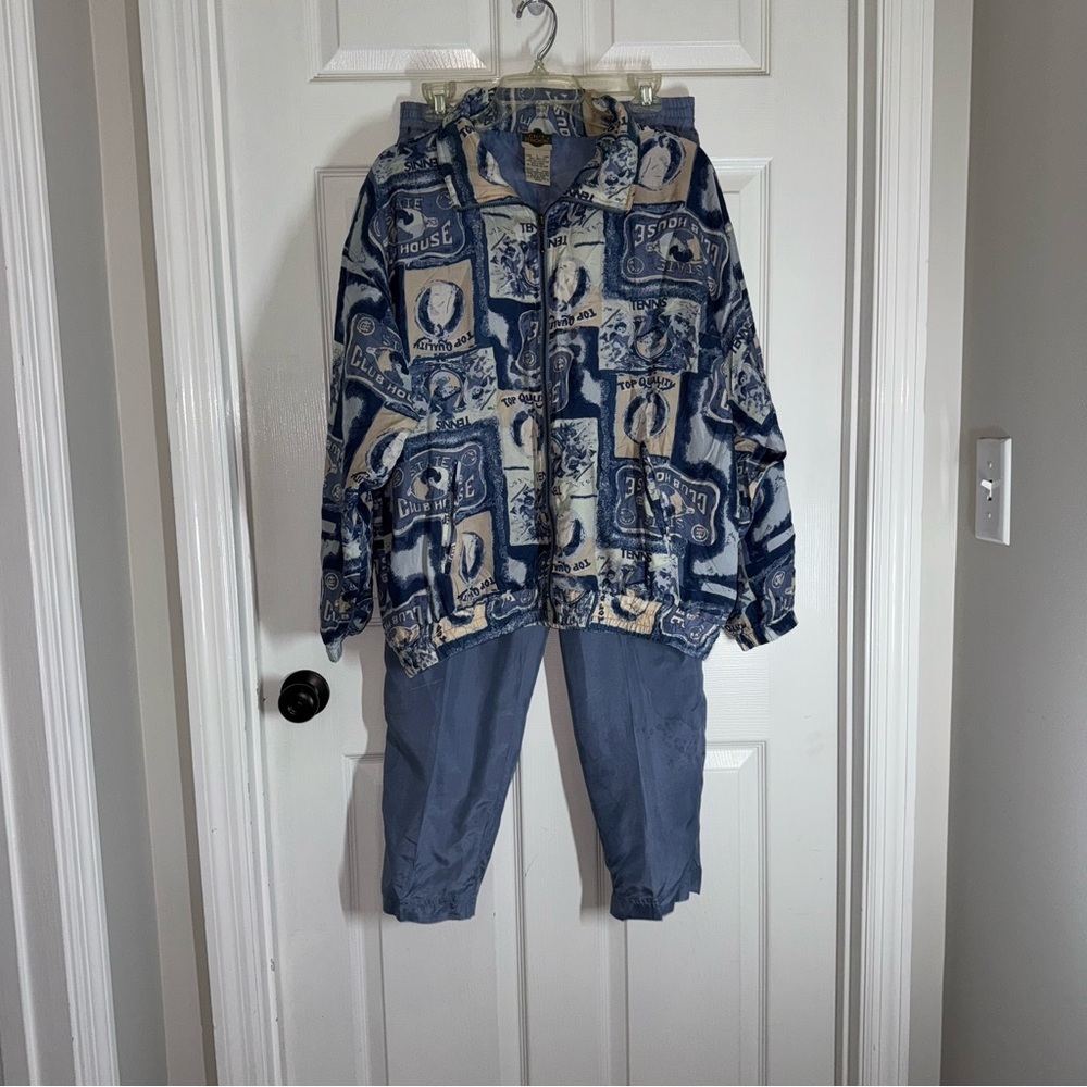 Outbrook Blue and White Graphic Jacket and Pants Set Windsuit